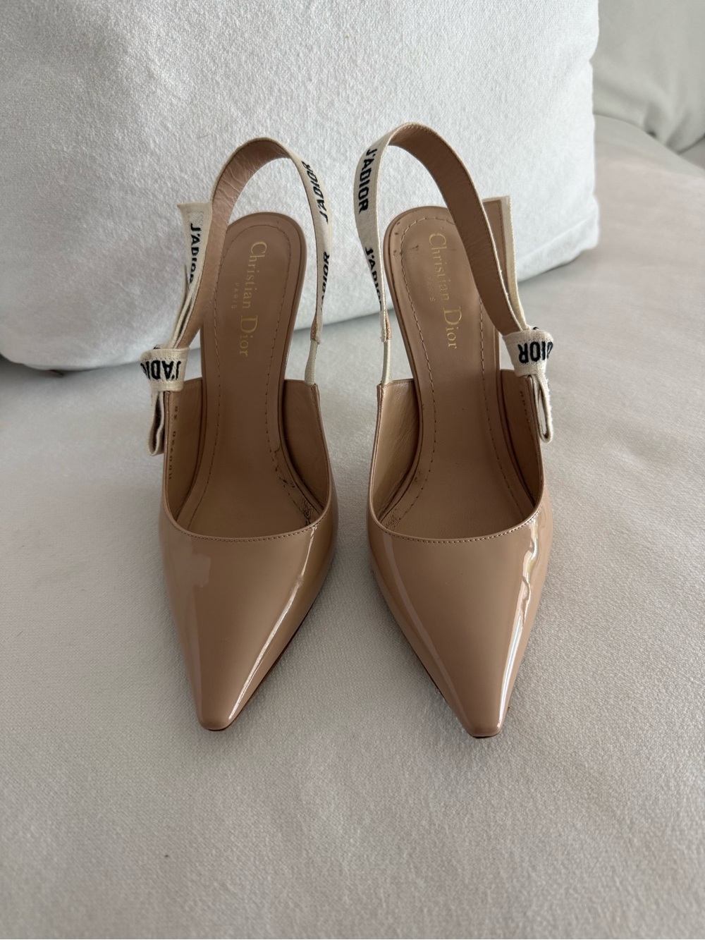 Dior Nude Patent Leather Slingback Pumps with J'Adior Strap